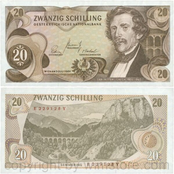 Österreich, 2. republik, p142a, 20 schilling 1967, serie e y; 1