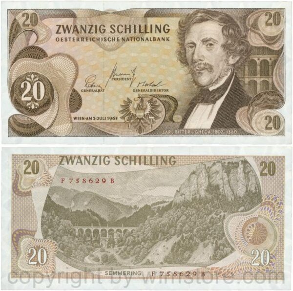 Österreich, 2. republik, p142a, 20 schilling 1967, serie f b; 1