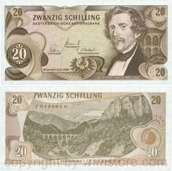 Österreich, 2. republik, p142a, 20 schilling 1967, serie f b; 1 (kopie)