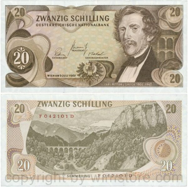 Österreich, 2. republik, p142a, 20 schilling 1967, serie f d; 1 (kopie)