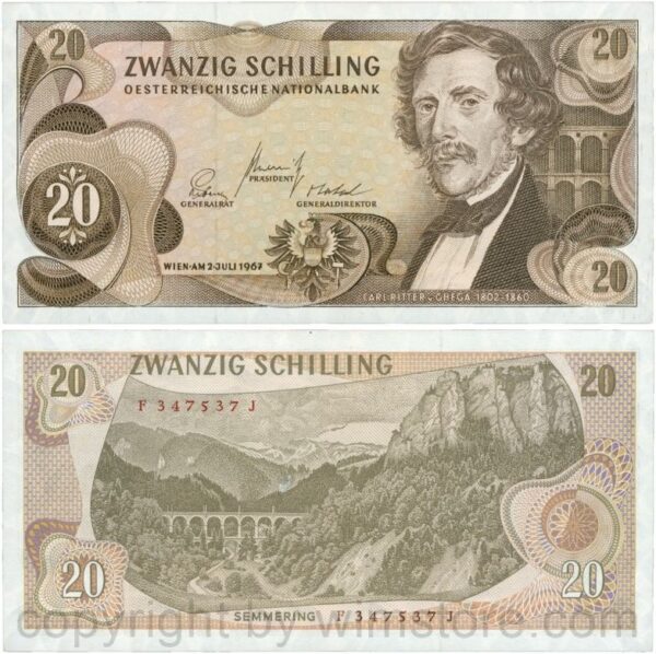 Österreich, 2. republik, p142a, 20 schilling 1967, serie f d; 1 (kopie)