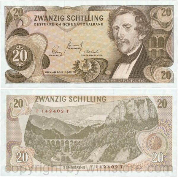 Österreich, 2. republik, p142a, 20 schilling 1967, serie f d; 1 (kopie)