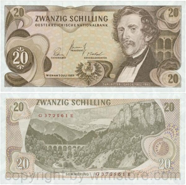 Österreich, 2. republik, p142a, 20 schilling 1967, serie f t; 2 (kopie)