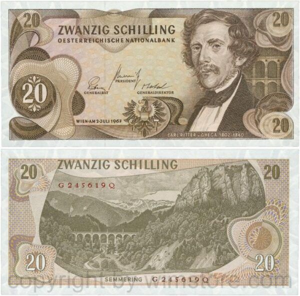 Österreich, 2. republik, p142a, 20 schilling 1967, serie g e; 1 (kopie)