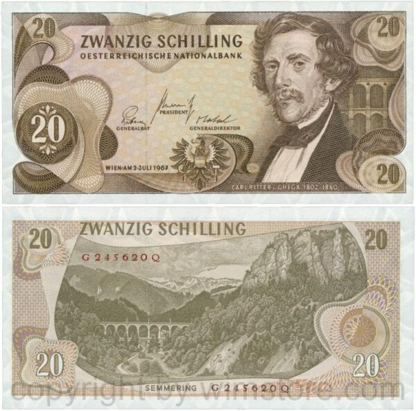 Österreich, 2. republik, p142a, 20 schilling 1967, serie g m; 2 (kopie)