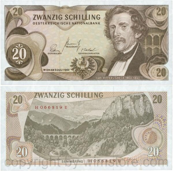 Österreich, 2. republik, p142a, 20 schilling 1967, serie h b; 1 (kopie)