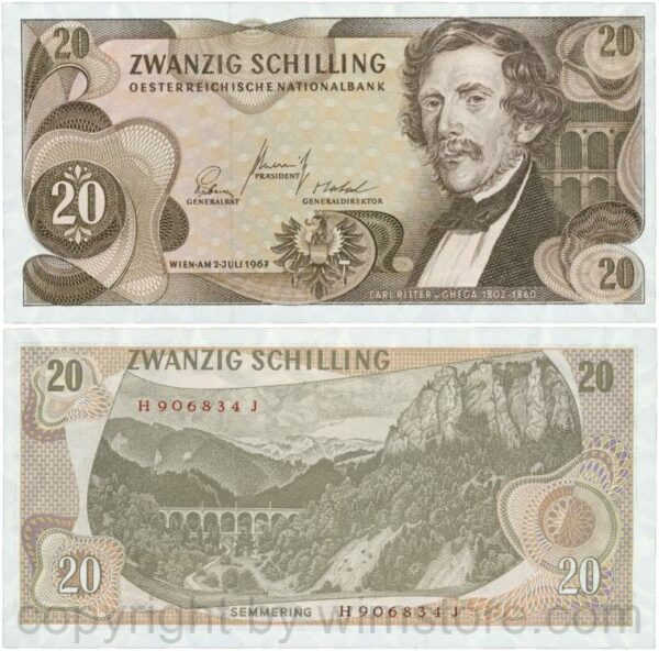 Österreich, 2. republik, p142a, 20 schilling 1967, serie h e; 1 (kopie)
