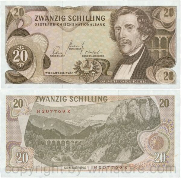 Österreich, 2. republik, p142a, 20 schilling 1967, serie h j; 1 (kopie)