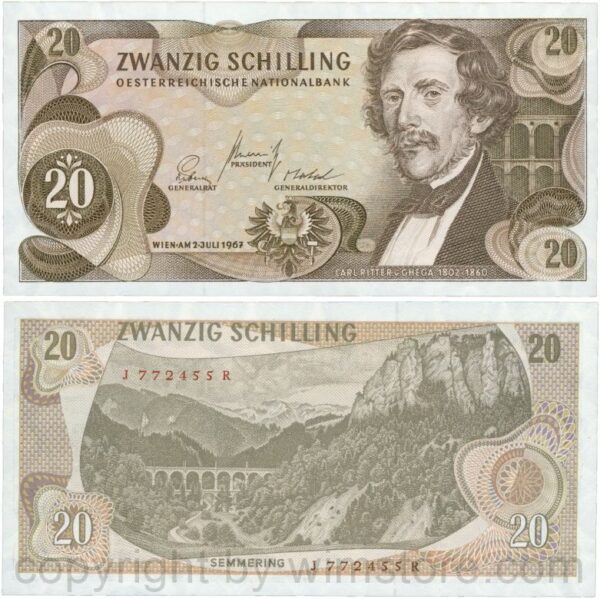 Österreich, 2. republik, p142a, 20 schilling 1967, serie j e; 1 (kopie)