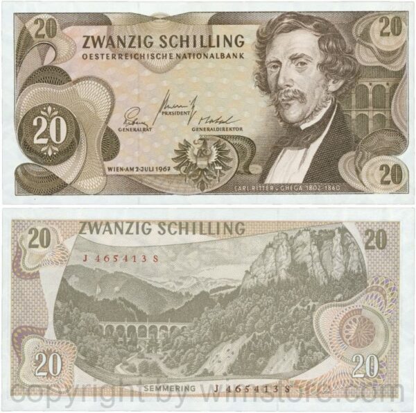 Österreich, 2. republik, p142a, 20 schilling 1967, serie j e; 1 (kopie)