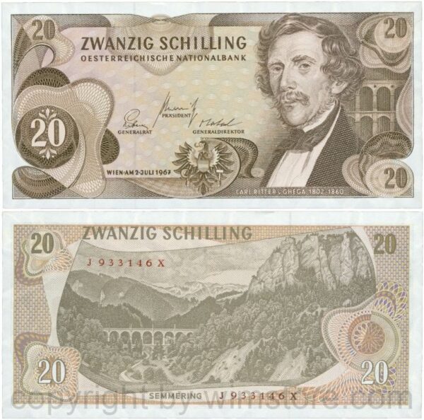 Österreich, 2. republik, p142a, 20 schilling 1967, serie j s; 1 (kopie)