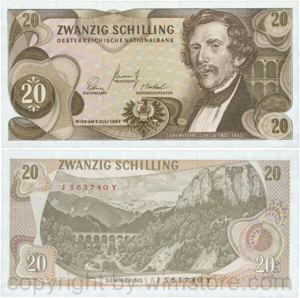 Österreich, 2. republik, p142a, 20 schilling 1967, serie j x; 1 (kopie)