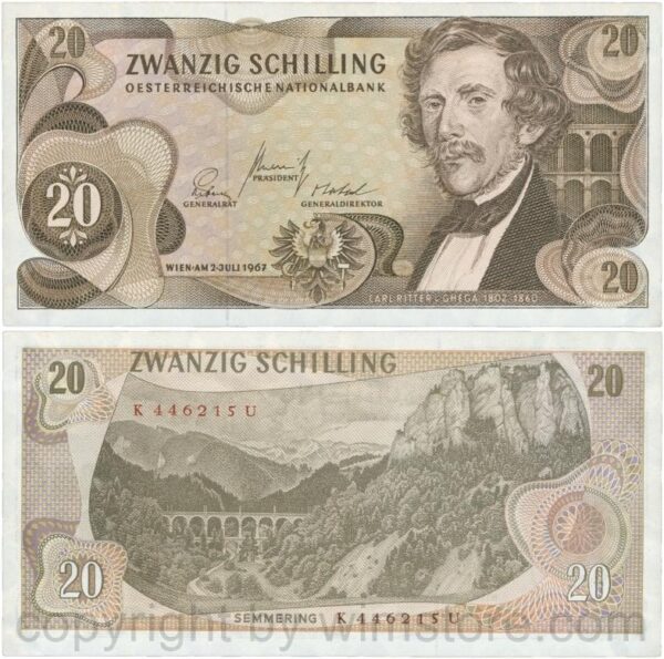 Österreich, 2. republik, p142a, 20 schilling 1967, serie j y; 1 (kopie)