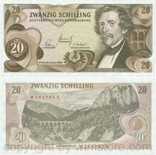 Österreich, 2. republik, p142a, 20 schilling 1967, serie l q; 1 (kopie)