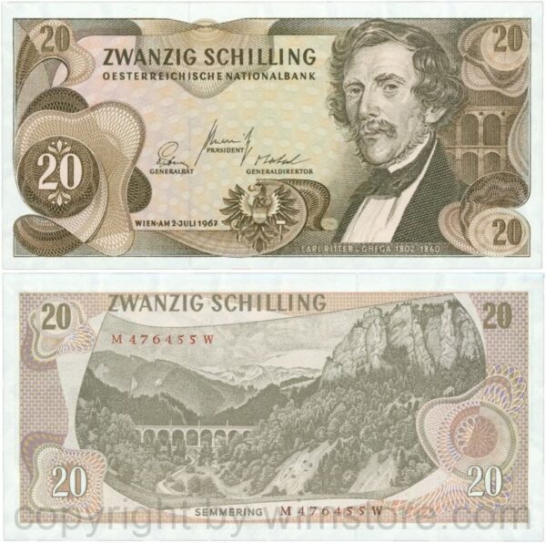 Österreich, 2. republik, p142a, 20 schilling 1967, serie m v; 1 (kopie)