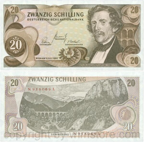 Österreich, 2. republik, p142a, 20 schilling 1967, serie m w; 1 (kopie)