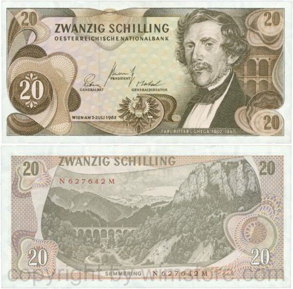 Österreich, 2. republik, p142a, 20 schilling 1967, serie n l; 1 (kopie)