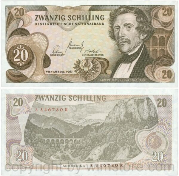 Österreich, 2. republik, p142a, 20 schilling 1967, serie s d; 1 (kopie)