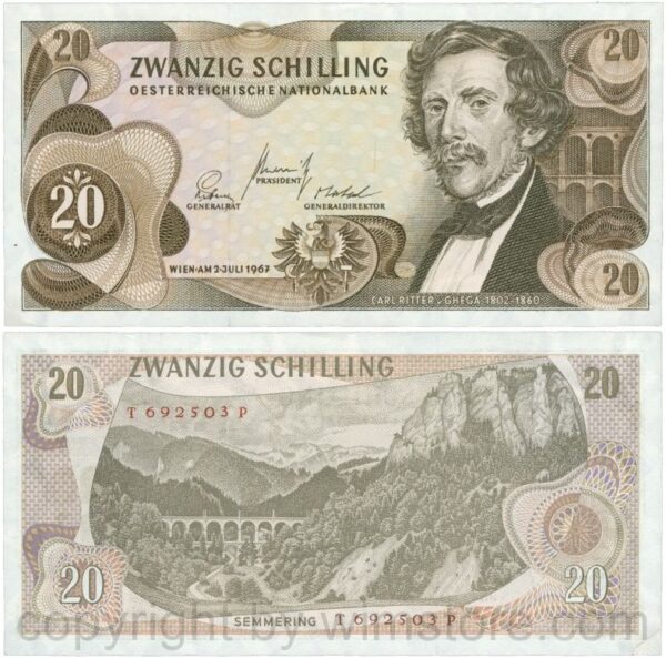 Österreich, 2. republik, p142a, 20 schilling 1967, serie t d; 1 (kopie)
