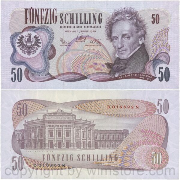Österreich, 2. republik, p143a, 50 schilling 1970, serie d n; 1