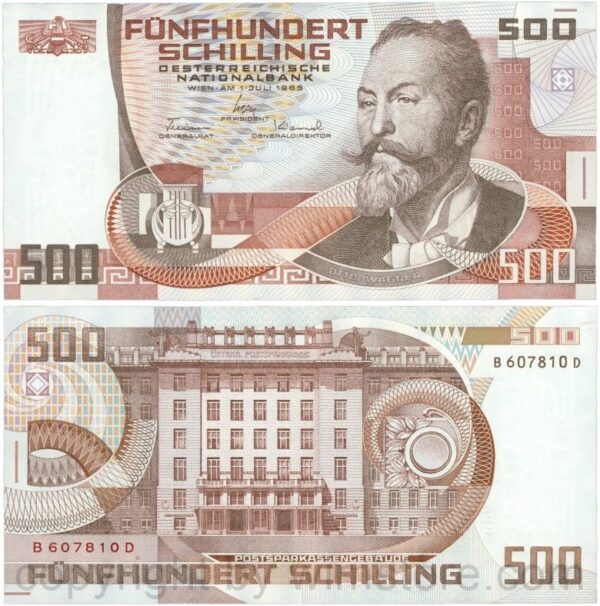 Österreich, 2. republik, p151, 500 schilling 1985, serie b d; 1