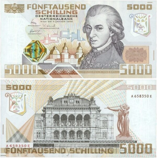 Österreich, 2. republik, p153, 5000 schilling 1988, serie a e; 1