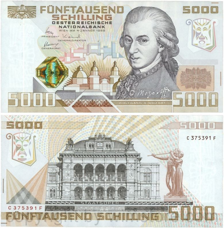 Österreich, 2. republik, p153, 5000 schilling 1988, serie a e; 1 (kopie) Österreich, 2. republik, p153, 5000 schilling 1988, serie a e; 1 (kopie)