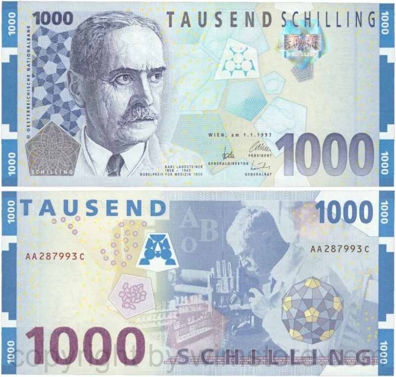 Österreich, 2. republik, p155, 1000 schilling 1997, serie aa c; 1