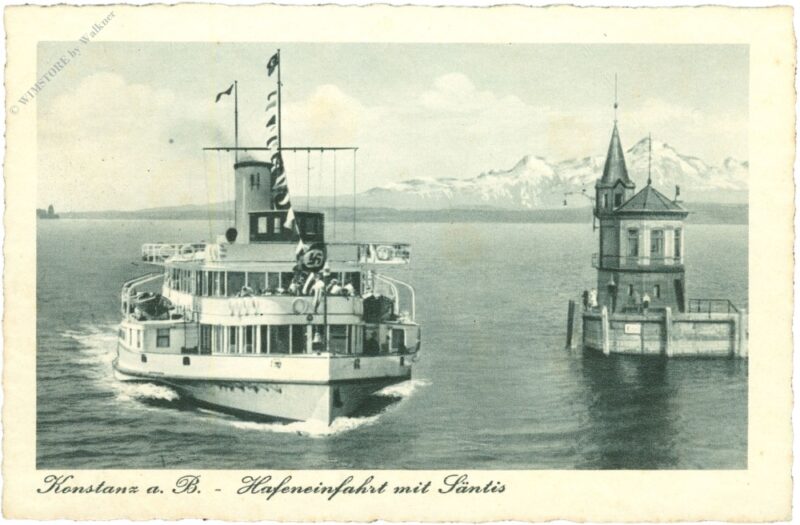 konstanz am bodensee, hafeneinfahrt mit säntis