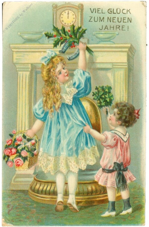 neujahr, kinder mit blumen