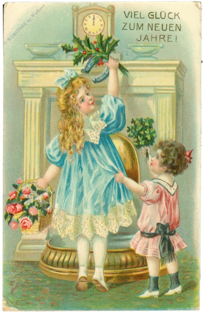 neujahr, kinder mit blumen