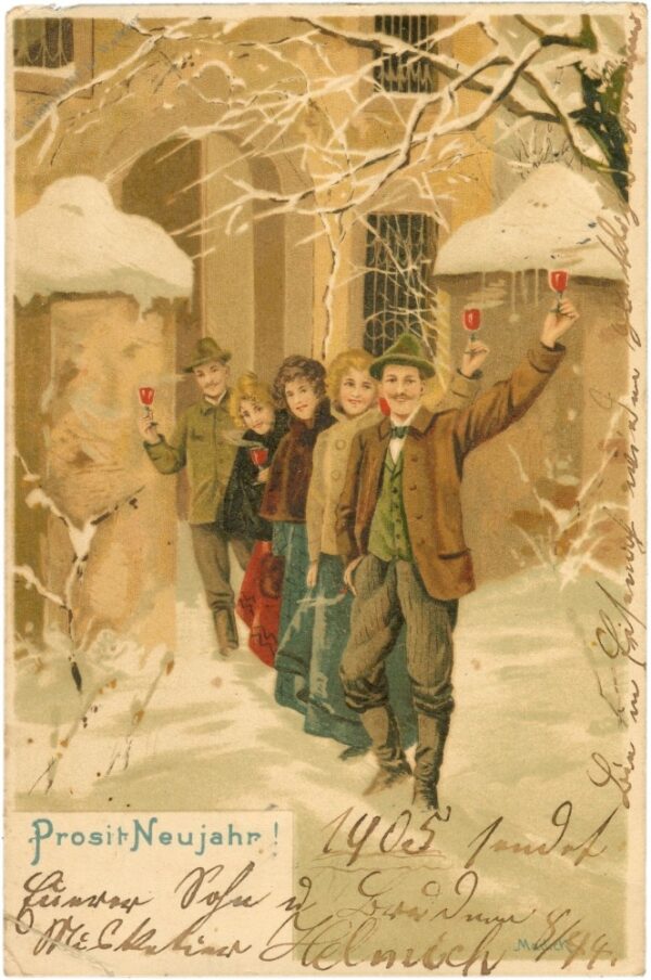 neujahr, spaziergang im schnee