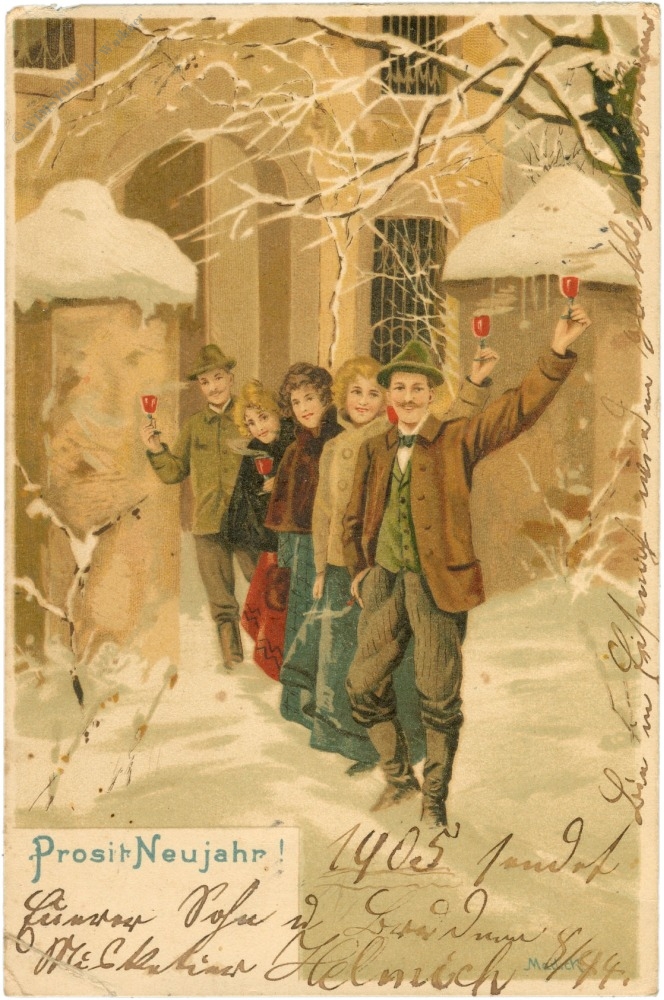 neujahr, spaziergang im schnee