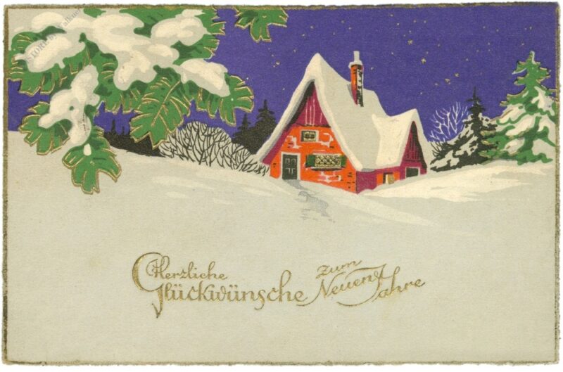 neujahr, verschneites haus neujahr, verschneites haus