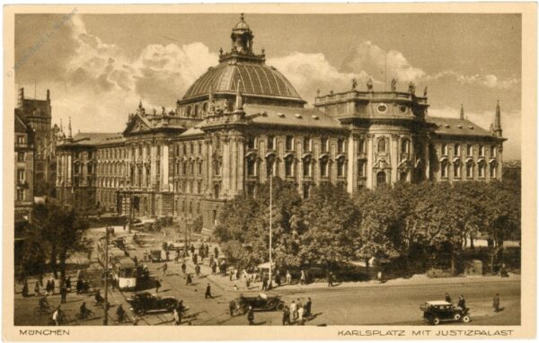 münchen, karlsplatz mit justizpalast