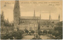 lübeck, marktplatz mit marienkirche, rathaus und klosterschule