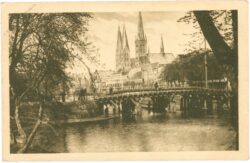 lübeck, dankwärtsbrücke mit marien und petrikirche