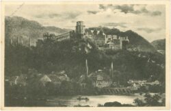 heidelberg, das schloss von der hirschgasse im mondschein