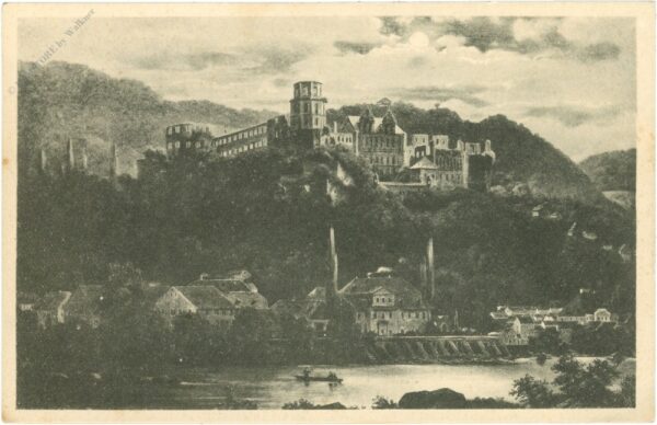 heidelberg, das schloss von der hirschgasse im mondschein