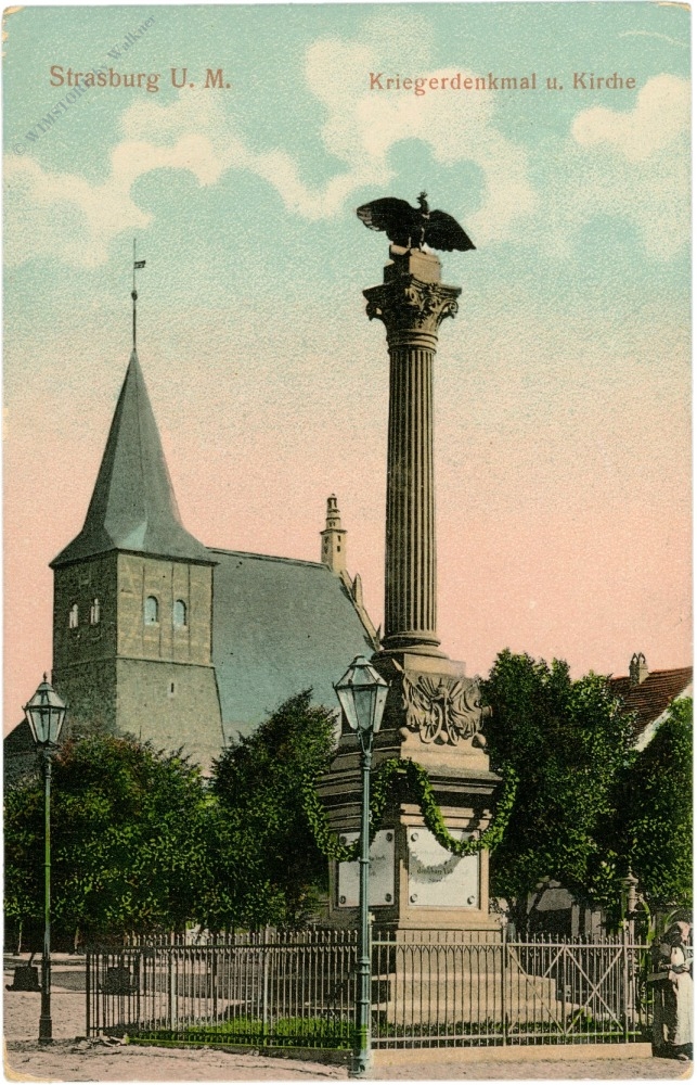 strasburg, kriegerdenkmal und kirche