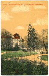 graz, schillerdenkmal mit blick auf das opernhaus