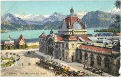 luzern, bahnhof und die alpen