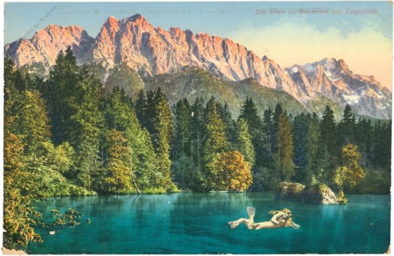 grainau, die nixe im badersee mit zugspitze grainau, die nixe im badersee mit zugspitze