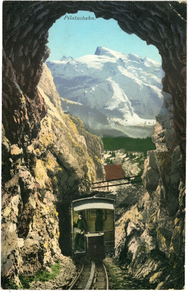 alpnachstadt, pilatusbahn, tunnel mit blick auf titlis alpnachstadt, pilatusbahn, tunnel mit blick auf titlis