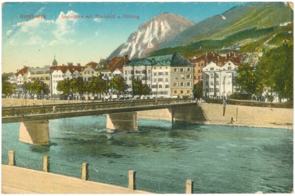 innsbruck, innbrücke mit mariahilf und hötting