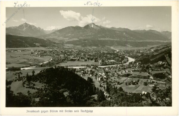 innsbruck, gegen süden mit serles und nockspitze
