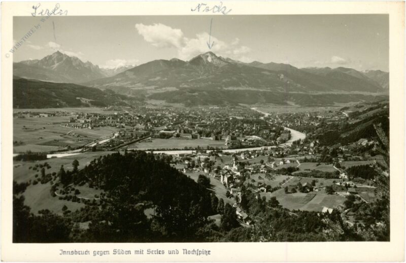 innsbruck, gegen süden mit serles und nockspitze