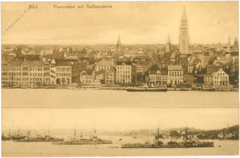 kiel, panorama mit rathausturm
