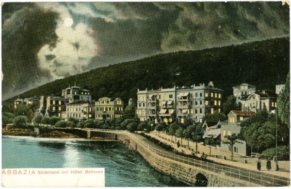 abbazia, südstrand mit hotel bellevue