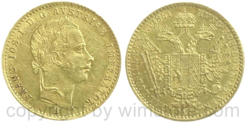 franz josef i., dukat 1861 b, km 2264, gold, ss franz josef i., dukat 1861 b, km 2264, gold, ss